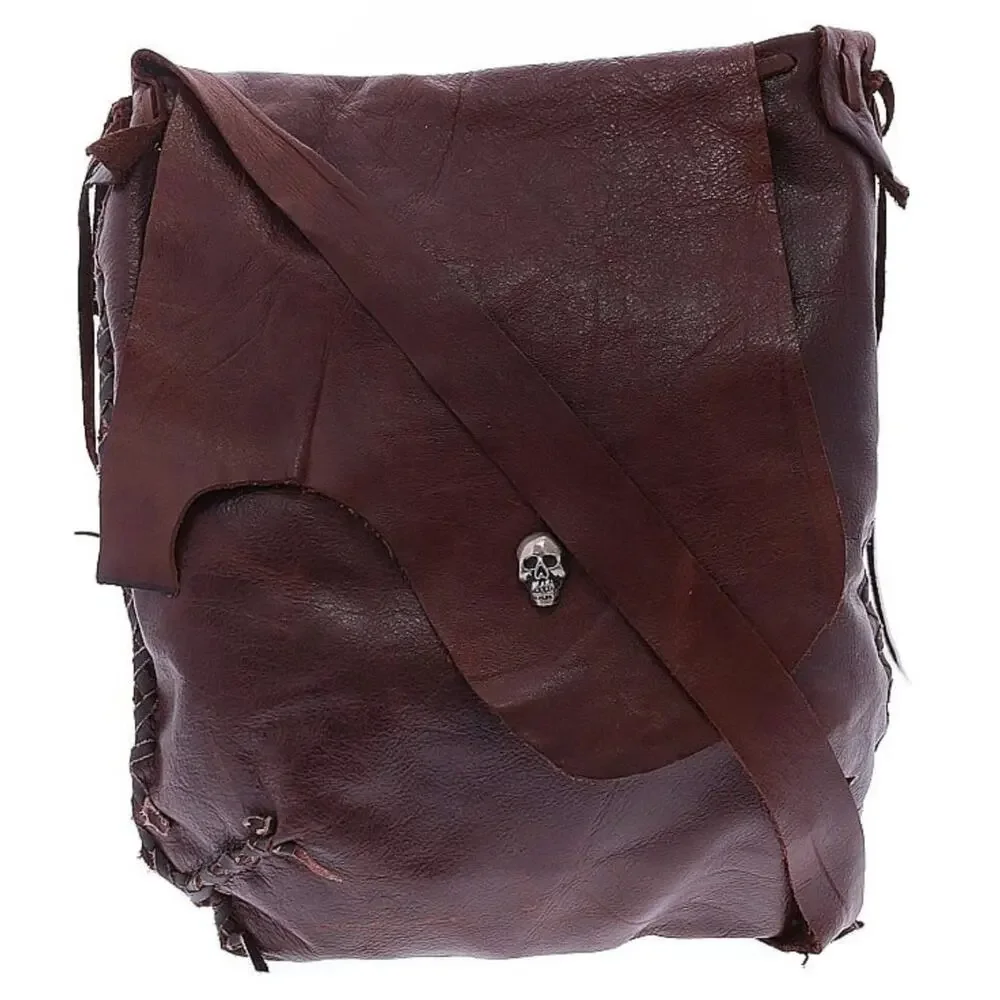 UNBRRANDED cowhide skull brown leather boho crossbody shoulder bag rustic purse
